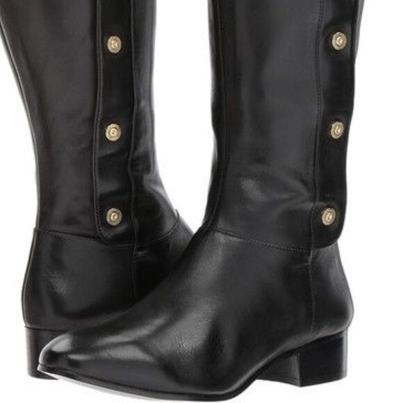NEW NINE WEST‎ $170 TALL CREYAN LEATHER GOLD ACCENT BLACK BOOTS SZ 6.5 - Picture 5 of 6